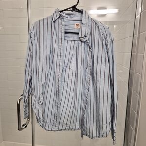 Levi's Women's Light Blue and Black Striped Button Down Shirt
